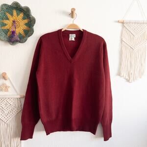 The Scotch House 100% Pure Wool Men's Maroon Red V-Neck Sweater